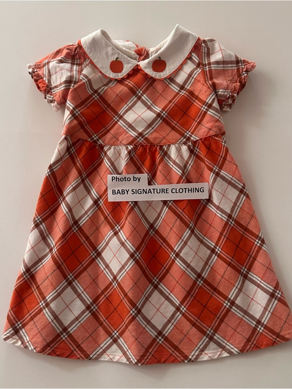Gymboree 3T Toddler Girl Orange Pumpkin Collar Plaid Flannel Dress Fall